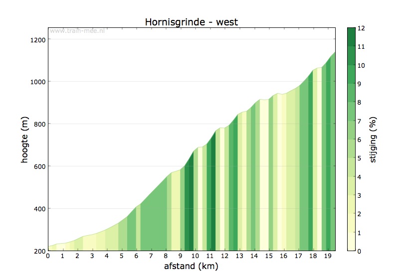 Hoogteprofiel beklimming Hornisgrinde (west)